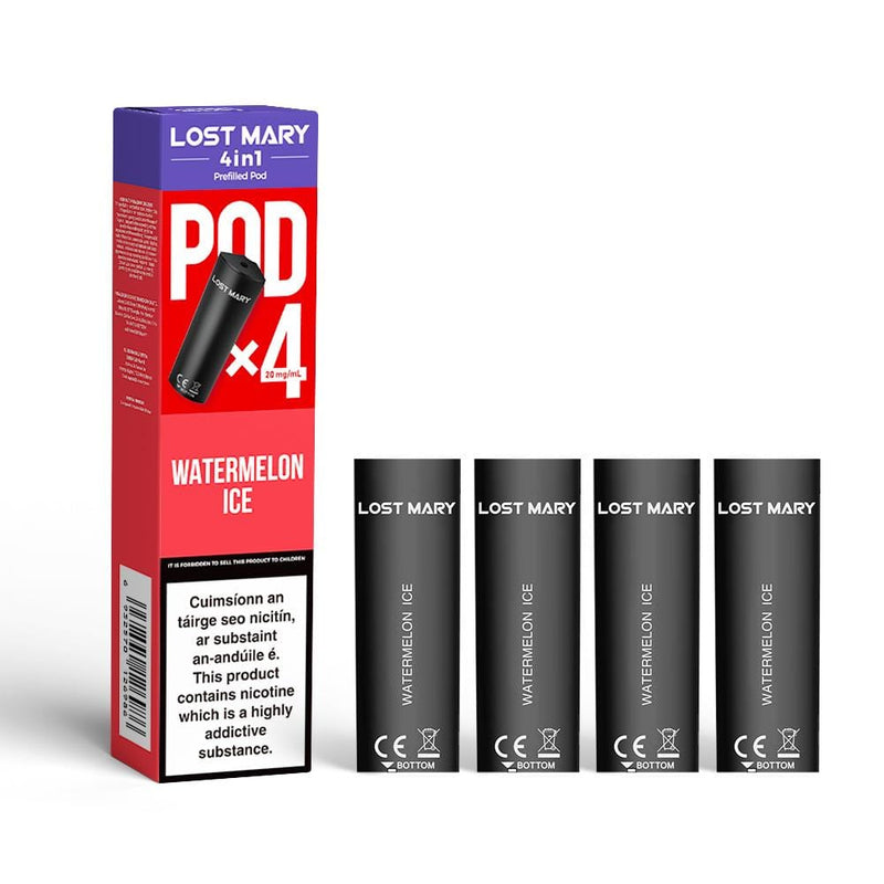 Lost Mary 4 in 1 Prefilled Pods - Watermelon Ice The Vape Life Lost Mary 4 in 1 Prefilled Pods - Watermelon Ice The Vape Life